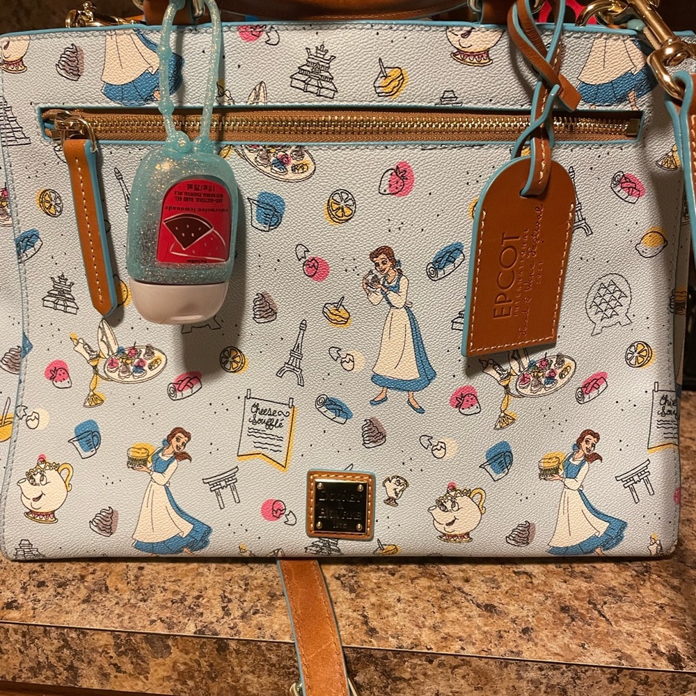 Dooney & Bourke White/Tan Belle Epcot Print Satchel